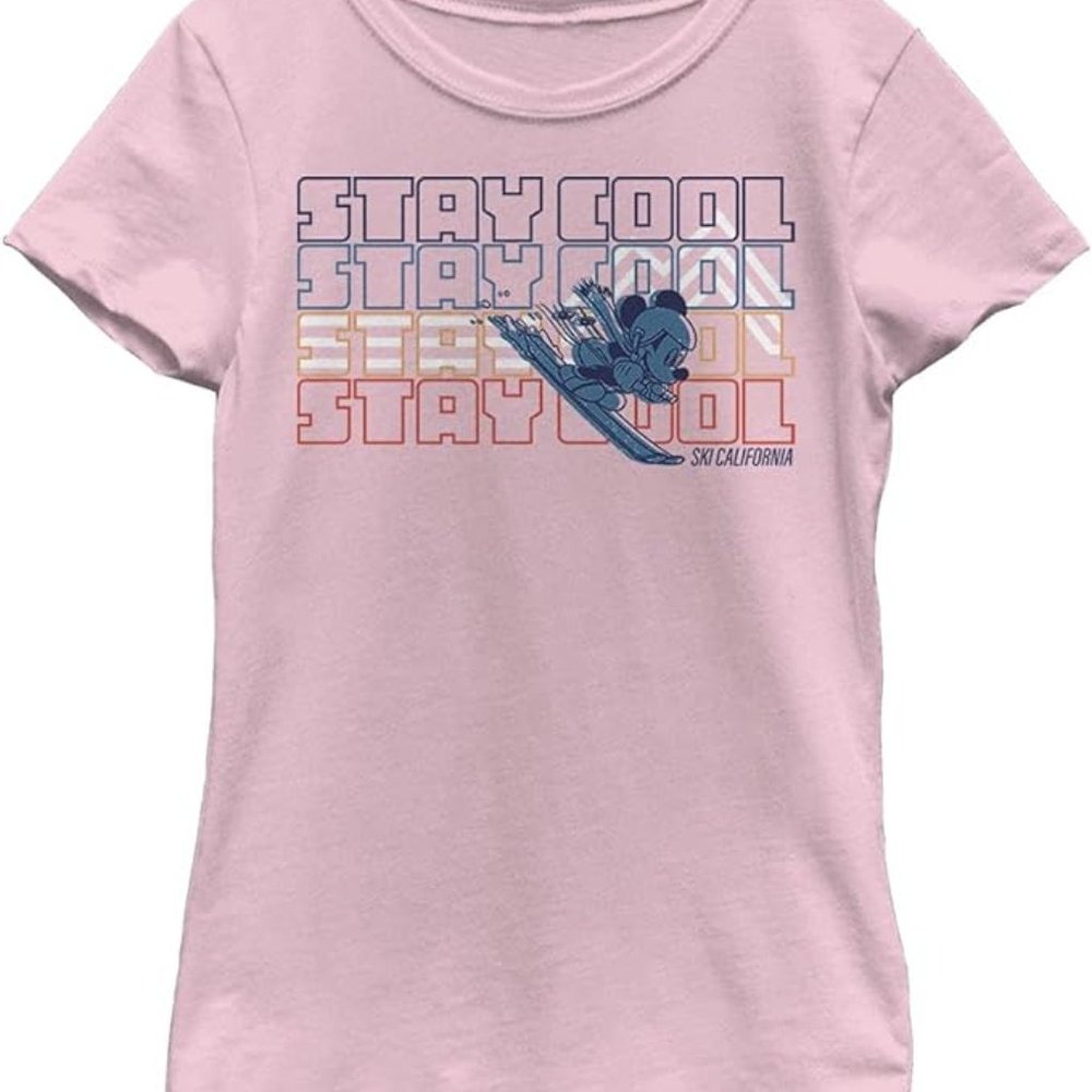 DISNEY Micky Mouse STAY COOL SKI CALIFORNIA Girls Small 5/6 Tee T-Shirt Pink NEW